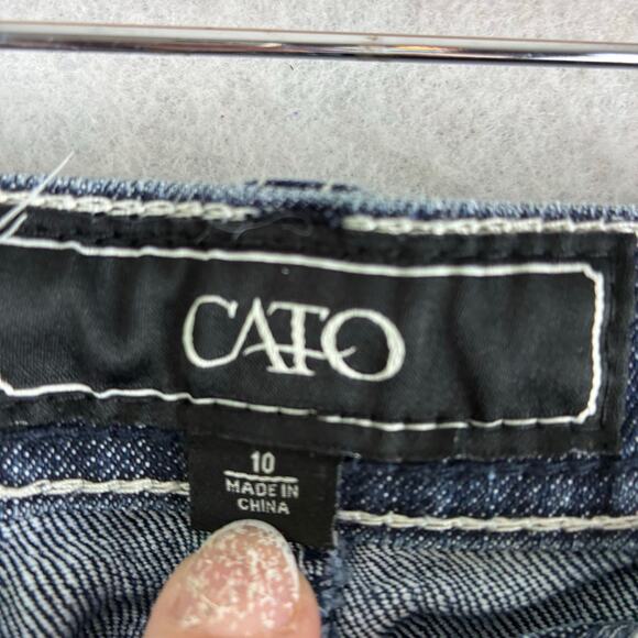 Cato Jeans Women 10 Straight Fading Rhinestones Flat Pocket Bold Topstitch Rodeo - Picture 4 of 16